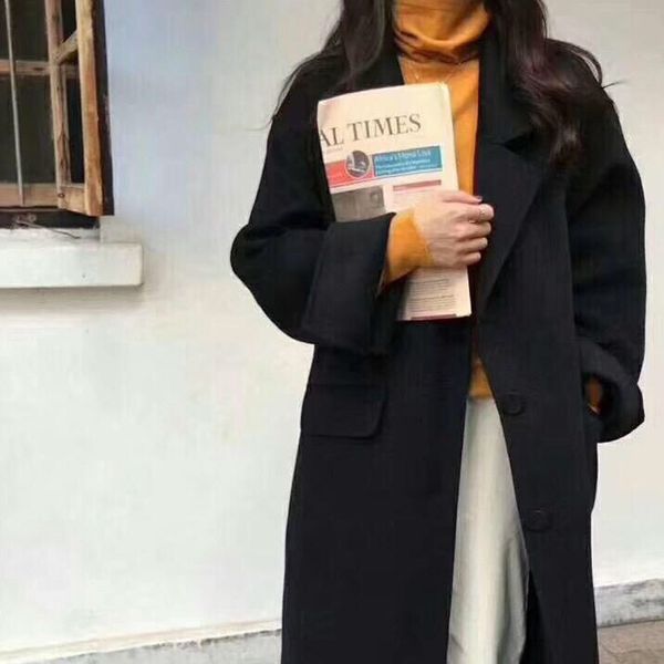 

wool jacket 2019 new suit collar double-sided cashmere coat women's long loose korean woolen coat female ns1745, Black