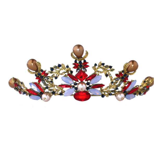 

fashion charm colorful crystal baroque headband queen crown tiara pearl headwear for women wedding hair accessories jewelry gift