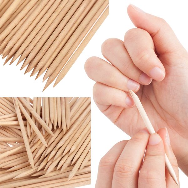 100 pçs / set Nail Art Orange Wood Stick Cuticle Pusher Remover Manicure Care Tools