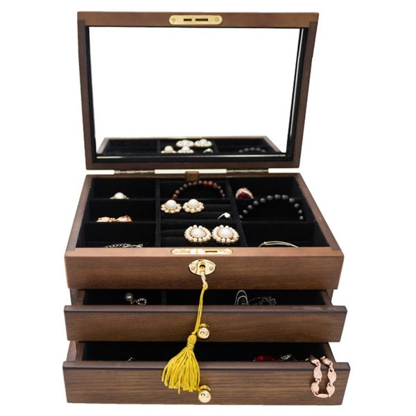 

wooden extra large jewelry box jewellery lock cabinet mirror storage case trinket armoire casket necklaces earrings hook, Pink;blue