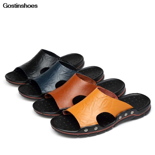 

zapatos hombre sandalias cow leather de hombre large size cowhide sandalias de playa playa men sandals, Black