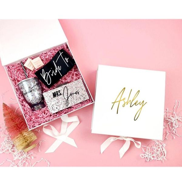 

personalized white bride box engagement gift box wedding gift bachelorette cutom bride purse clutch sash