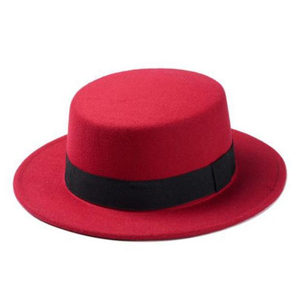 

fashion wool boater flat hat for women felt wide brim hat laday prok pie chapeu de feltro bowler gambler top, Blue;gray