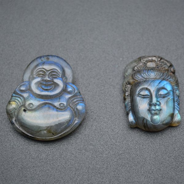 

high shiny color natural labradorite stone carved laughing buddha / kuanyin buddha pendant fit necklace making, Silver