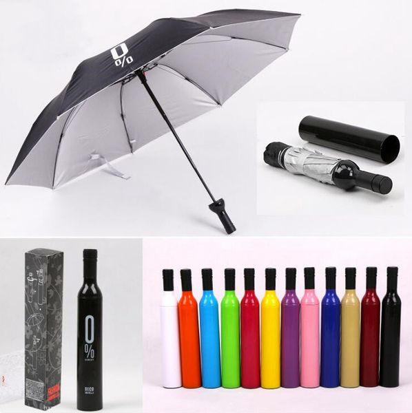 Garrafa de Vinho Guarda-chuvas dobrável criativa Viagem chuva engrenagem Anuncie personalizado pára-sol UV prata colóide Kid chuvoso ensolarado D6920 presente do guarda-chuva