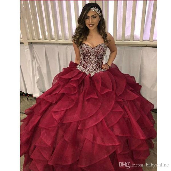 

бордовый бальное платье quinceanera платья каскадные оборки серебряные блестки бусины милая слой юбки сладкий 15 vestidos пром театрализован, Blue;red