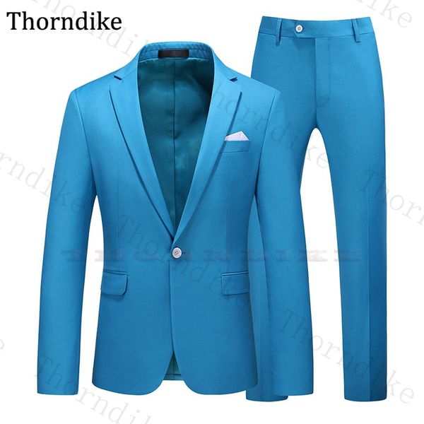 

thorndike one split suit men notched lapel one button business suit elegant sea blue men's wedding casual formal tuxedos, White;black