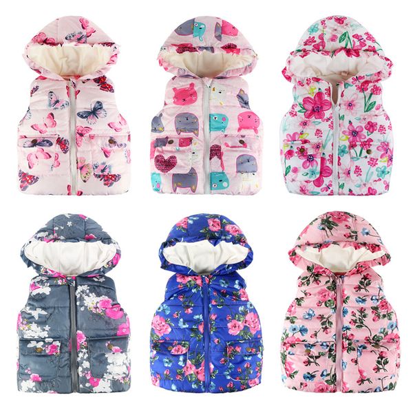 

girls vests fashion autumn&winter printed hooded kids waistcoat baby girl clothes children clothing vest jacket coat for girls, Blue