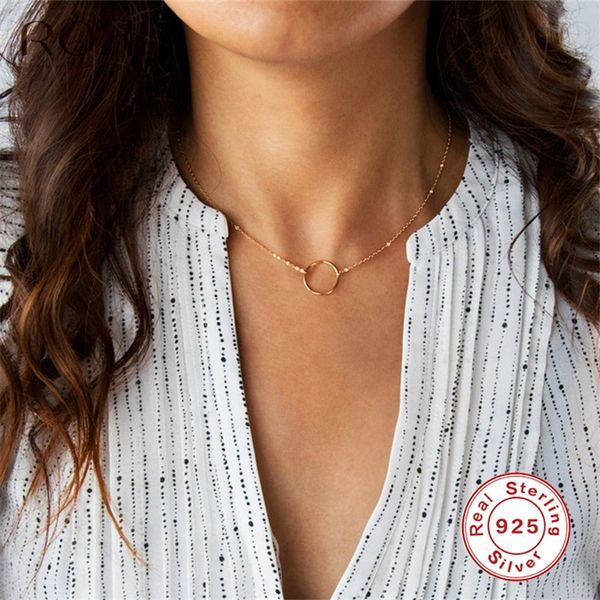 

roxi minimalist small round pendant necklace women 925 sterling silver necklace geometric karma circle choker collares