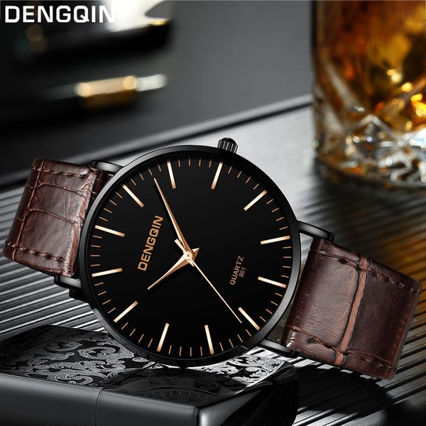 

2019 reloj fashion large dial quartz men watch leather sport watches classic clock wristwatch masculino, Slivery;brown