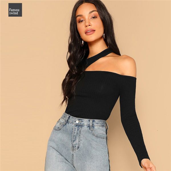 

футболка tee вырез шеи ребристые 2019 женщины elegant весна plain с длинным рукавом slim fit партии асимметричные и, White