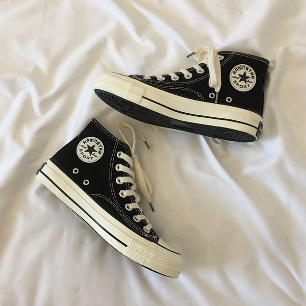 

womens deigner high-canvas casual shoes female students korean trend harajuku ulzzang wild board flat shoes 2020 new style selling, Black