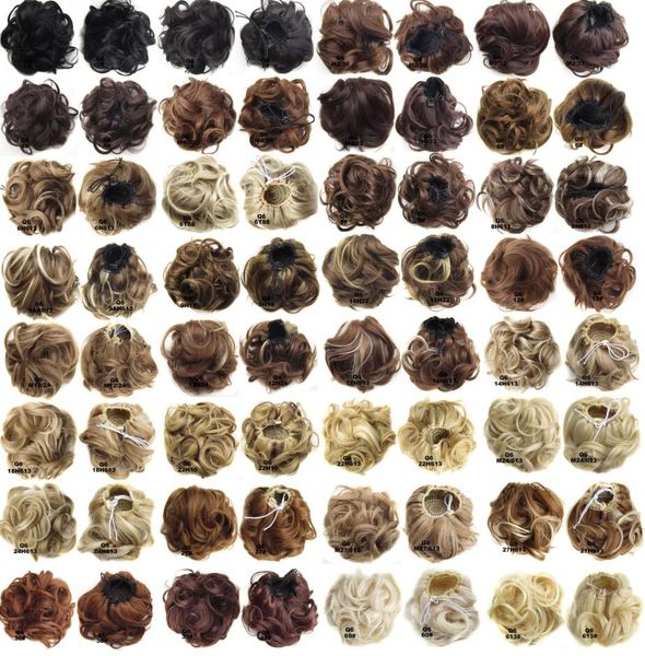 

synthetic curly chignon women's elastic hair bun drawstring clip in donut hair buns, Brown