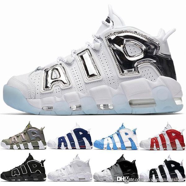 

new airs more uptempo men basketball shoes scottie pippen varsity red triple white unc iridescent chrome blue oreo sport sneaker 40-47, White;red