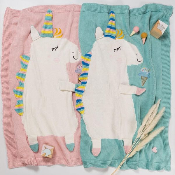 

19 autumn and winter new ins unicorn blanket children's knitted blanket baby nap handmade air conditioner
