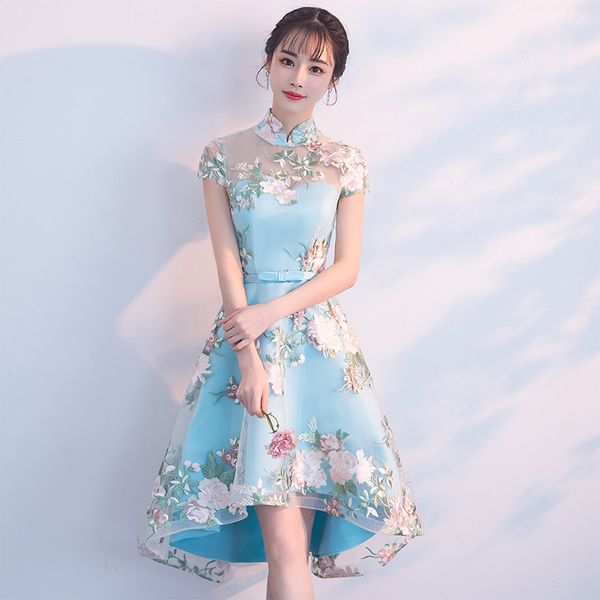 

embroider traditional chinese dress qipao ladies evening dresses vintage cheongsam women bride short lace cheongsam modern dress, Red