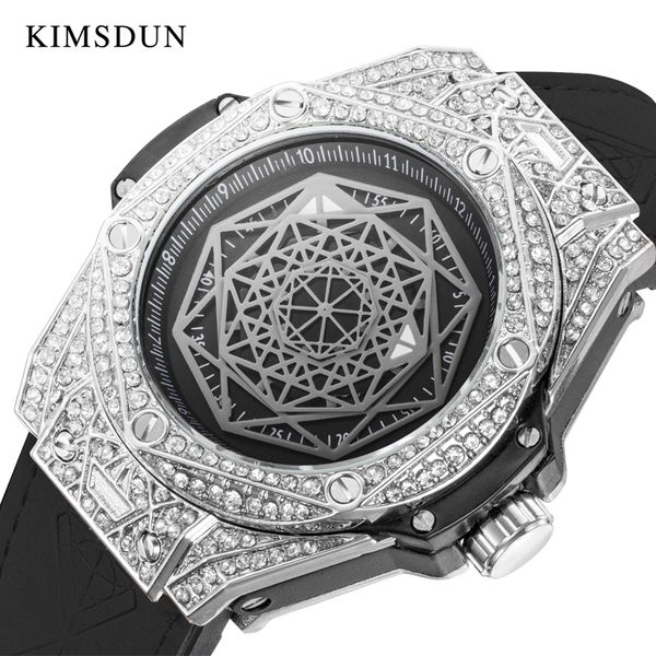 

kimsdun limited edition mens watch gypsophila diamond men automatic mechanical rubber trend fashion casual drill sports watch hb, Slivery;brown