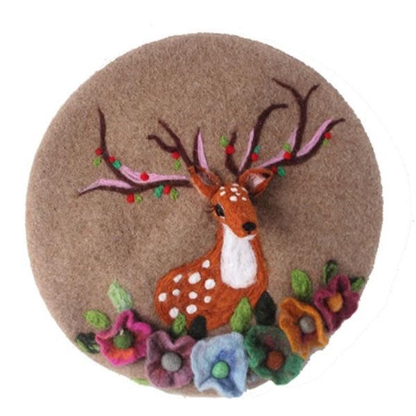 

handmade wool felt berets caps women vintage cute deer winter hats new years gifts christmas gifts female autumn warm wild caps, Blue;gray