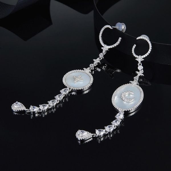 

wholesale- silver star & moon earrings with mother of pearl, Golden