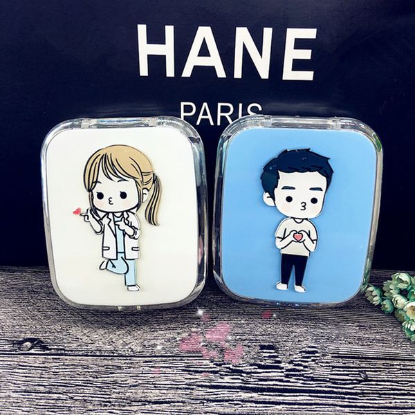 

liusventina portable diy acrylic fashion boys girls contact lens case box with mirror container for color lenses gift for lovers, Silver