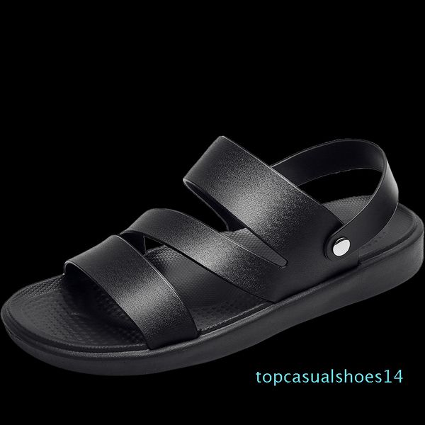 

summer sandals men leather classic roman sandals 2020 slipper outdoor sneaker beach rubber flip flops men water trekking t14, Black