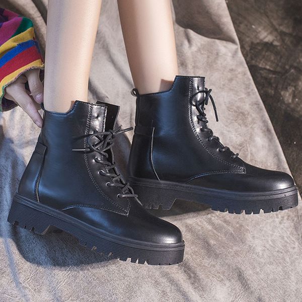 

winter comfortable boots women fashion ankle bare boots lace-up slip-on square heel casual short tube booties botines mujer, Black