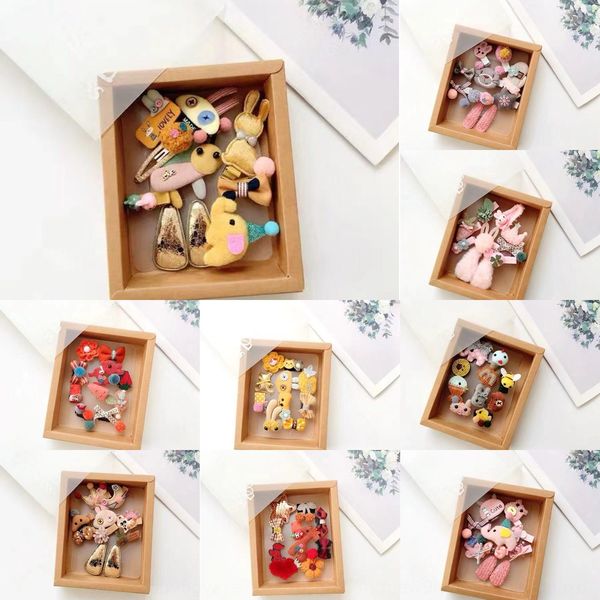

children's sweet color plush hairpin women's treasure fabric infant hair accessories set candy candy gift box, Slivery;white