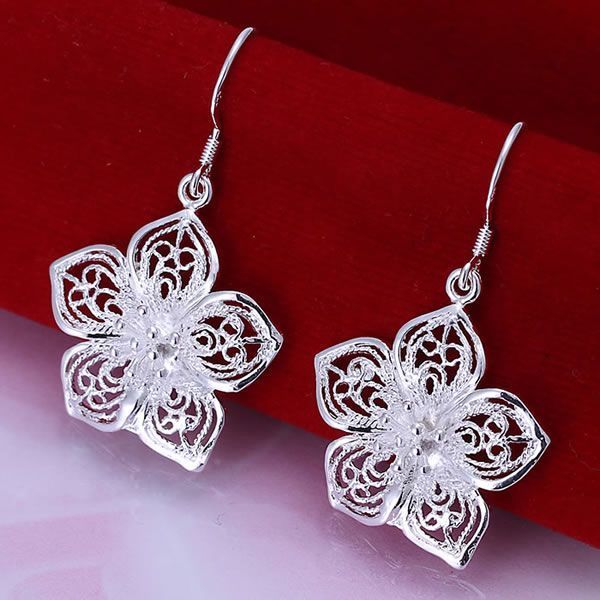 

flower earrings pretty silver plated earrings for women,wholesale charm christmas gifts fashion 925 jewelry e035