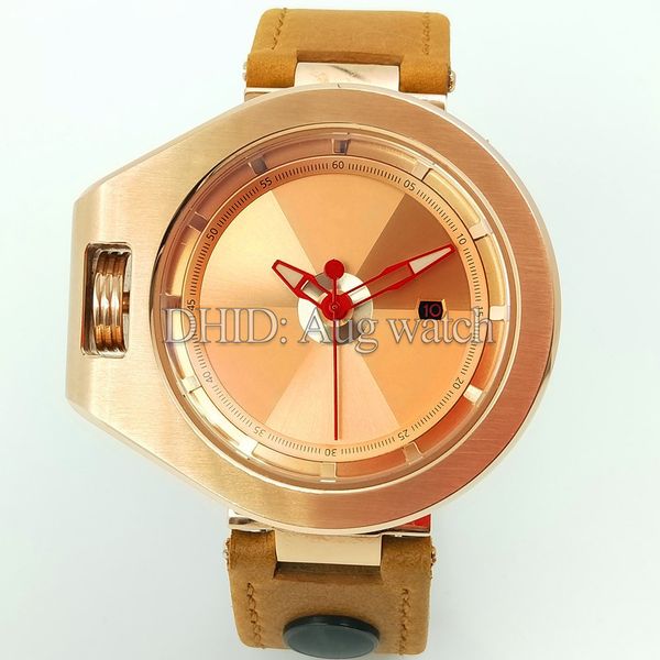 

fashion casual mens women watches star style japan import quartz date movement waterproof rose gold 46mm case brown leather strap 001, Slivery;brown