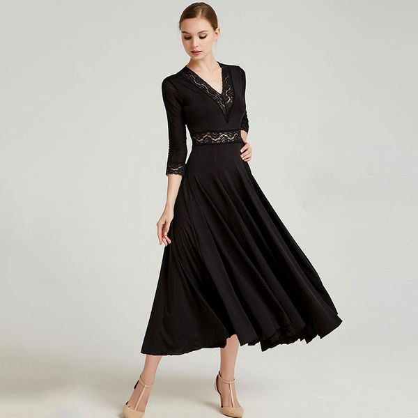 

ballroom dance dress women standard dance waltz practice performance clothing tango foxtrot stitching customized dresses dc3601, Black;red