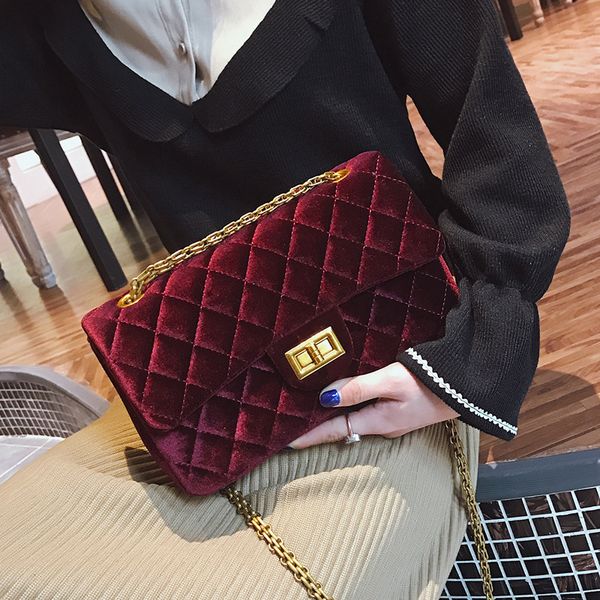 

jollque womens quilted handbags designer shoulder bag vintage velvet chain plaid messenger large crossbody bags for women 2020