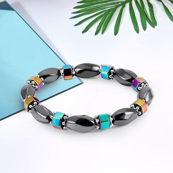 Venda quente do arco-íris magnética hematita pulseira mulheres poder saudável preto gallstone contas correntes pulseira para homens s moda jóias artesanais