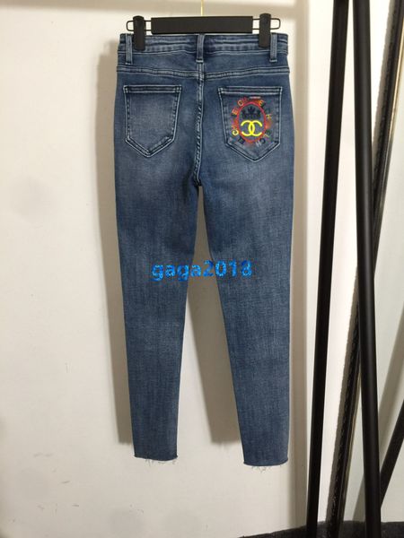 

высокого класса женщин девочки джинсовые брючные джинсы вышивание переплетение письмо мотив вскользь тонкие прямые брюки карандаш дизайн оде, Blue