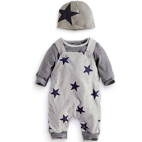 

baby boys baby girls clothing set новорожденный ребенок черный серый полосатый футболка+ нагрудник брюки + шляпа звезды шаблон костюмы костю, White