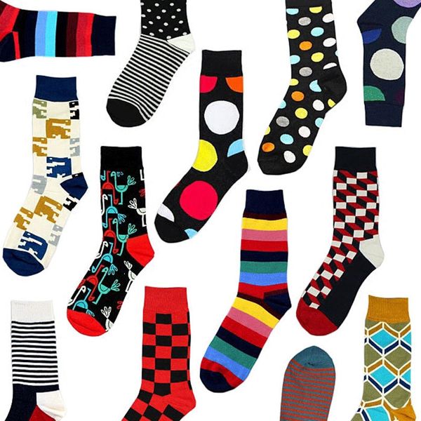 

men happy funny socks geometric stripe square dot colorful personality male korea street harajuku hip hop socks autumn winter, Black