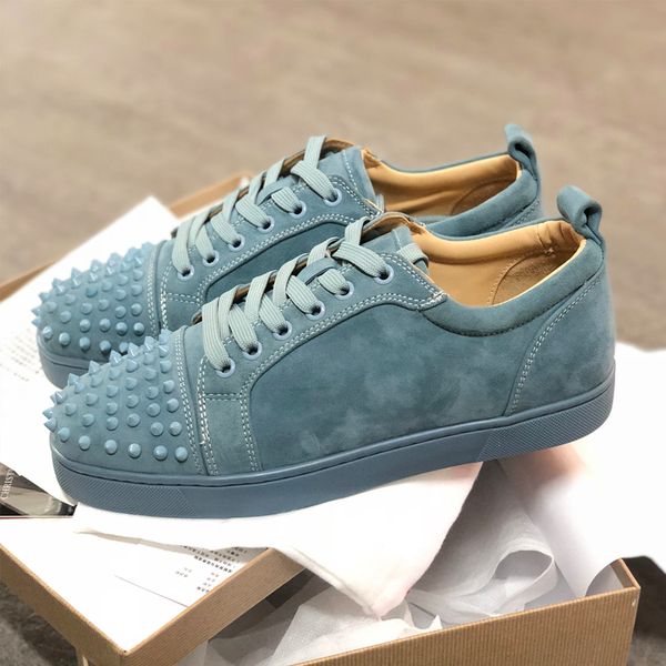 

red bottom sneakers junior spikes veau velours squale sneakers new blue men trainers 100% genuine leather party shoes wedding shoes, Black