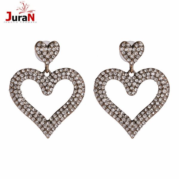 

juran dominated exaggerated fashion crystal double heart earrings contracted large black silver women drop earrings jewelry