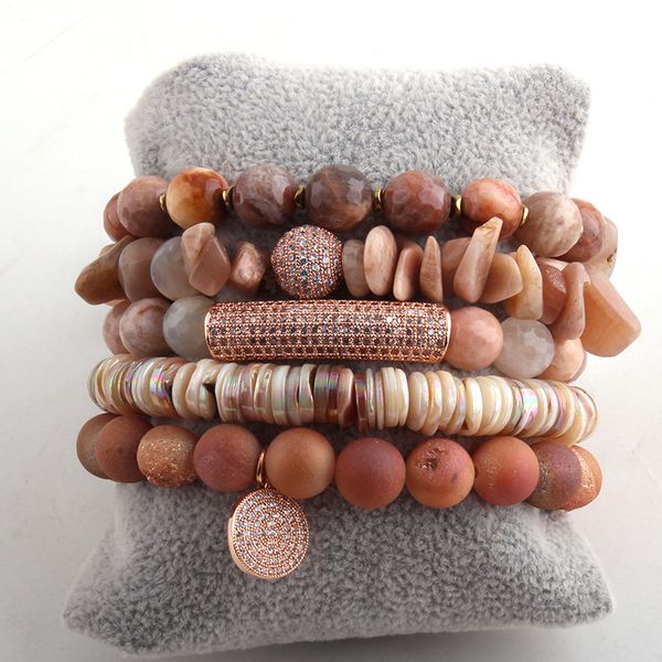 

fashion jewelry beautiful druzy chip bracelet set natural stone magnetic cz ball bracelets, Golden;silver