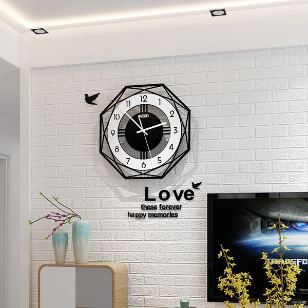

2019 geometric northern european style wall clock modern design living room creative fashion clocks with wall sticker home decor