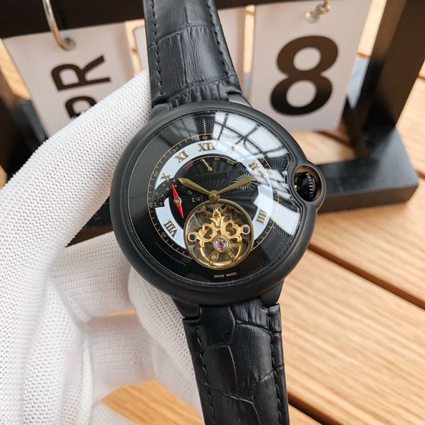 

luxury mens watch automatic mechanical movement mineral scratch mirror black leather strap diameter 44mm 12mm with box designer watch x705, Slivery;brown