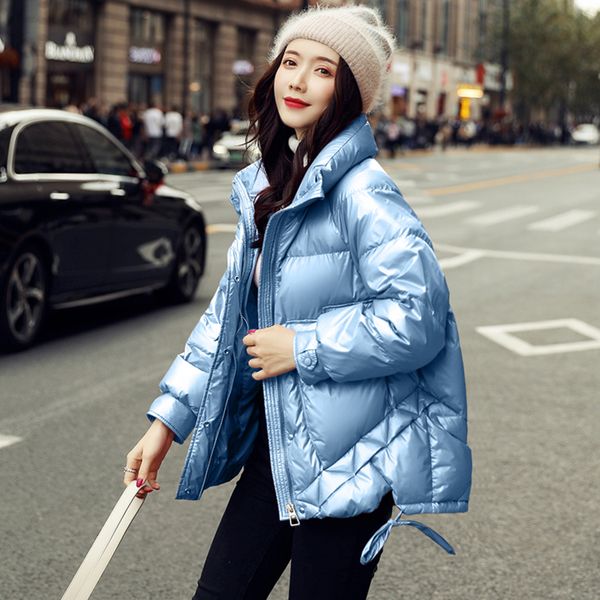 

women's down & parkas women white duck jacket winter stand collar loose female coat thick warm feather ladies clothing snow outerwear, Black