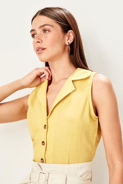 

trendyol yellow sleeveless shirt twoss19ap0268, White