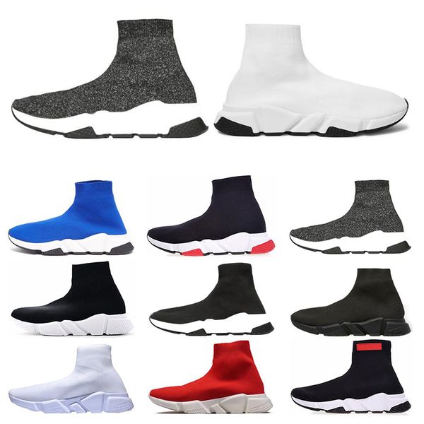 

2019 speed trainer men women sock shoes black white blue red glitter flat designer casual shoes outdoor runner sneakers size 36-45