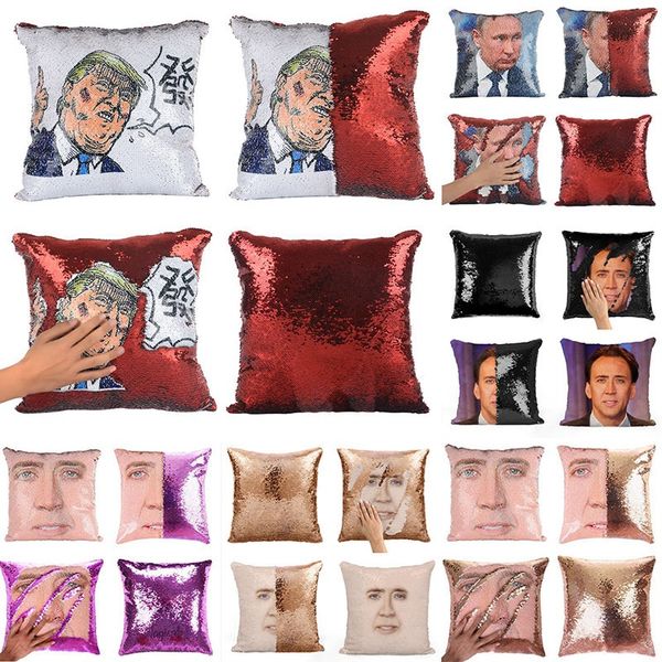 

trump sequin mermaid pillow case diy reversible sofa car decor cushion cover home office christmas decoration fa2941