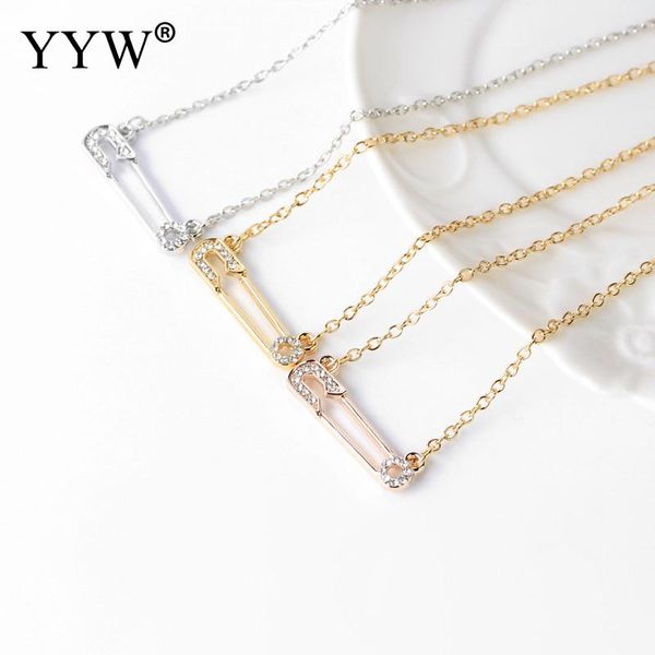 

jewerly necklace safety pin pendant necklace oval chain with rhinestone for women, Silver
