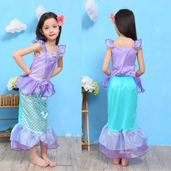 

kids baby girl dress toddler summer sleeveless princess fancy party lace purple ruffle costume mermaid clothing, Red;yellow