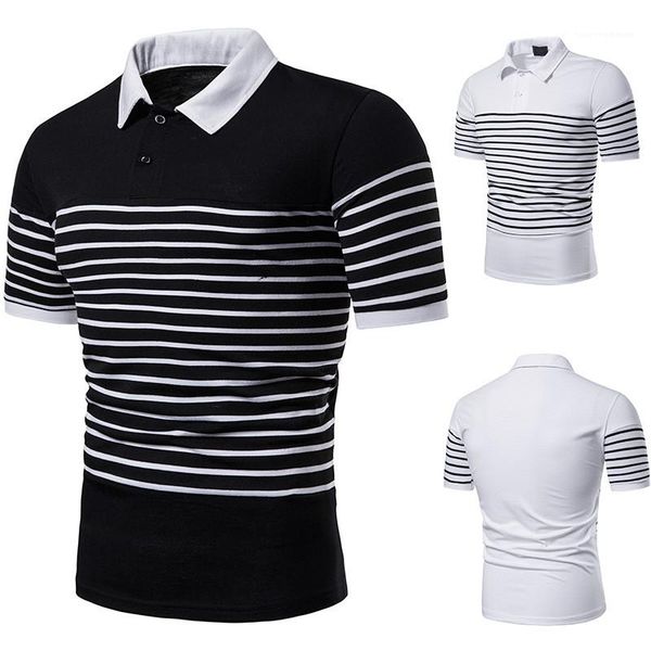 

polo shirts mens fashion patchwork pure color polos lapel neck casual short sleeves polos mens clothes striped print designer, White;black