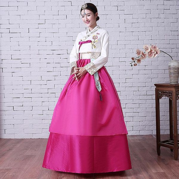 

traditional korean clothing embroidery floral royal women wedding hanbok dress vintage cosplay costume performance clothes, Red