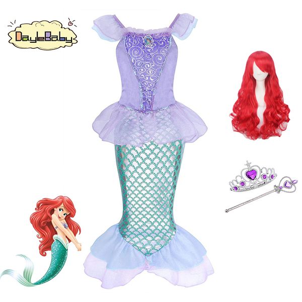 

daylebaby little mermaid princess ariel costume girl dress up fancy linda dress shiny sequin mermaid tails party holiday costume, Red;yellow
