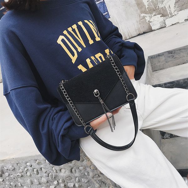

fashion winter fall wool crossbody bags for women 2019 new pu leather ladies shoudler messenger bags chains purses and handbags